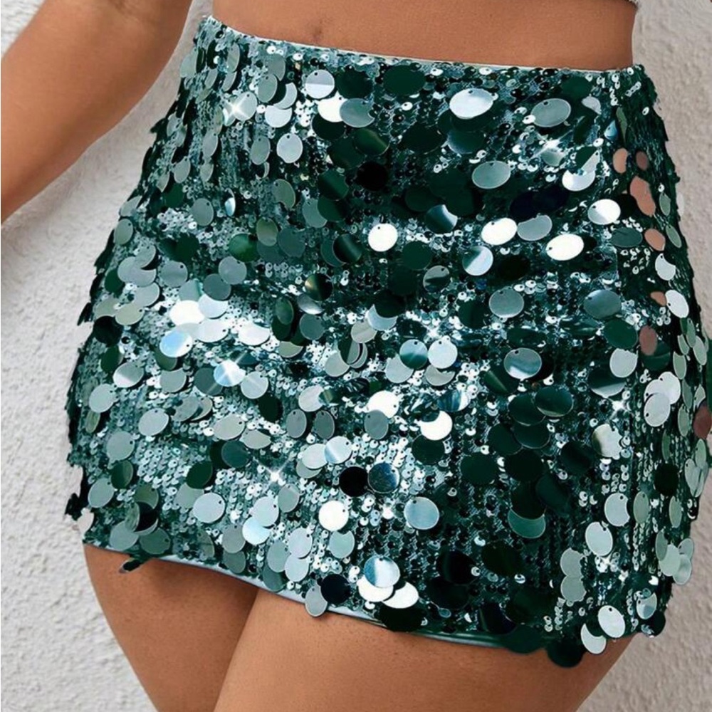Emerald green sequined skirt